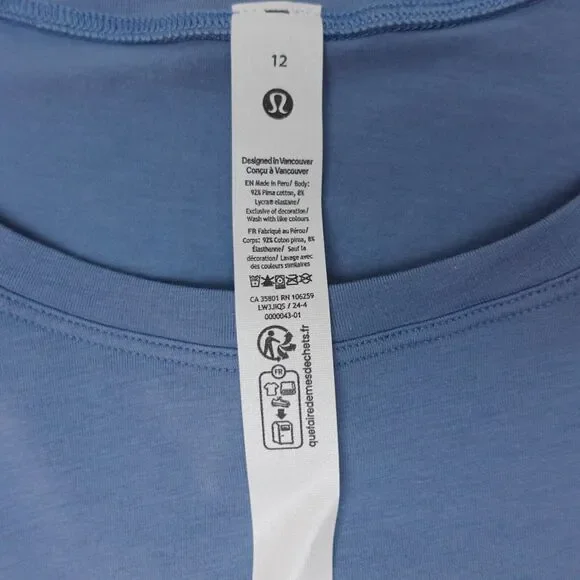 New Lululemon Size 12 Cates Tee Shirt Relaxed Fit Cropped Pima Cotton BLWL Blue - Picture 6 of 7